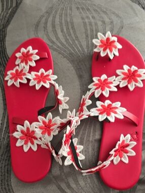 Red Floral Lace Gladiator Sandals